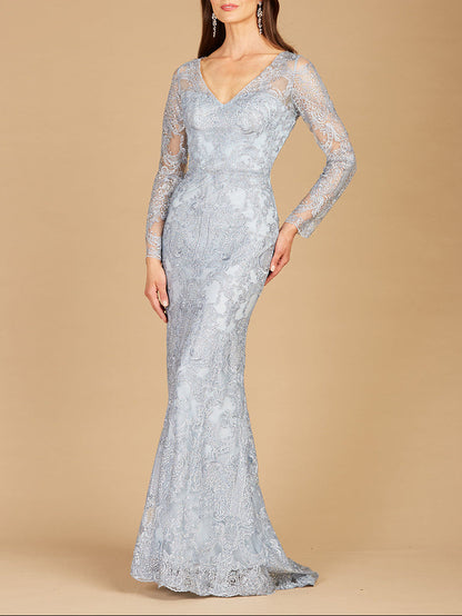 Long Sleeve Lace Mermaid Gown by Lara New York