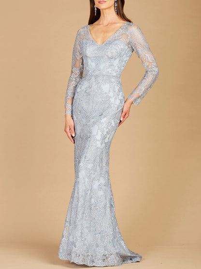 Long Sleeve Lace Mermaid Gown by Lara New York