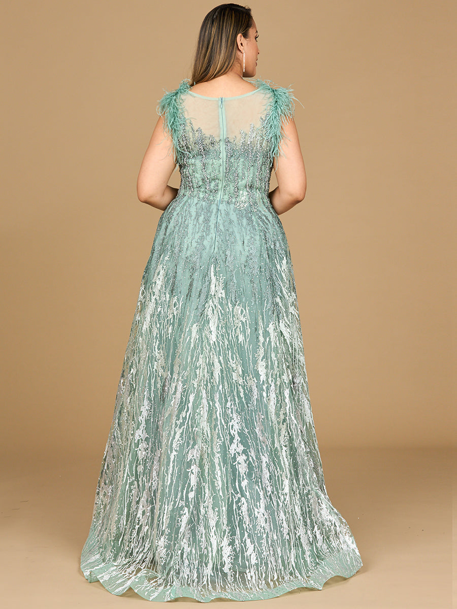 Lace ballgown with Feather Cap Sleeves by Lara New York