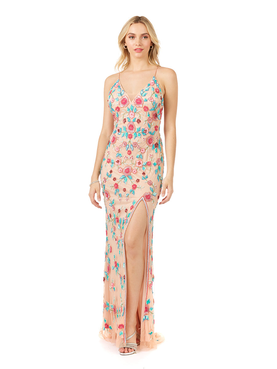 Lara 29486 - Thigh High Slit with Open Back Dress by Lara New York