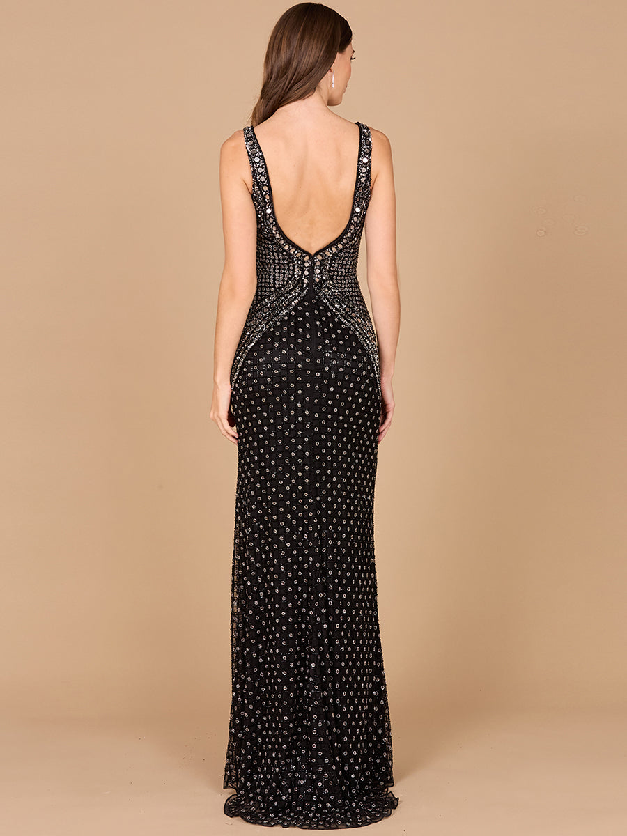 Lara 29499 - Embellished Long Dress with Thigh High Slit by Lara New York