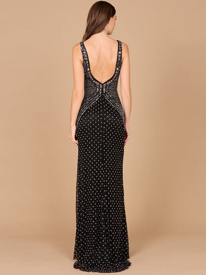 Lara 29499 - Embellished Long Dress with Thigh High Slit by Lara New York