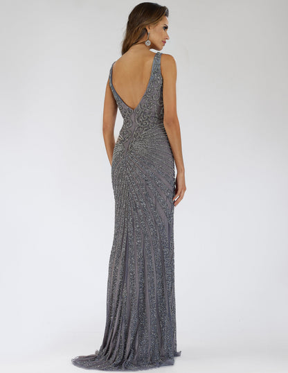 Lara 29528 - Thigh High Slit Beaded Gown by Lara New York