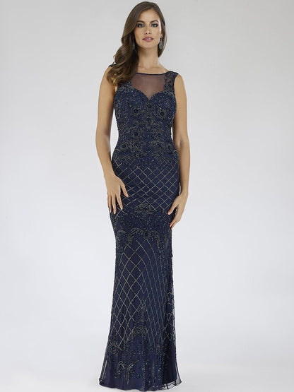 Lara 29538 - Illusion Neckline Long Dress by Lara New York