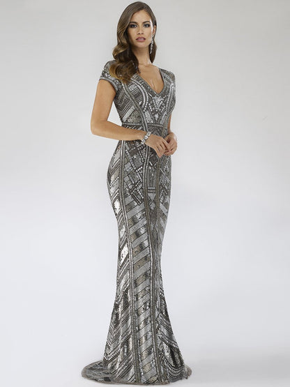 Lara 29540 - Body Con Beaded Silver Petite Dress by Lara New York