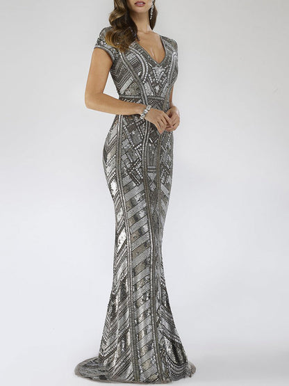 Lara 29540 - Body Con Beaded Silver Petite Dress by Lara New York