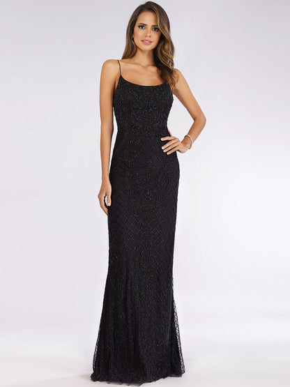 Lara 29577 - Scoop Neck, Lace Up Open Back Dress by Lara New York