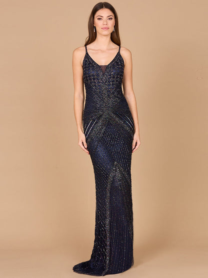 Lara 29595 - Spaghetti Strap Navy Dress by Lara New York