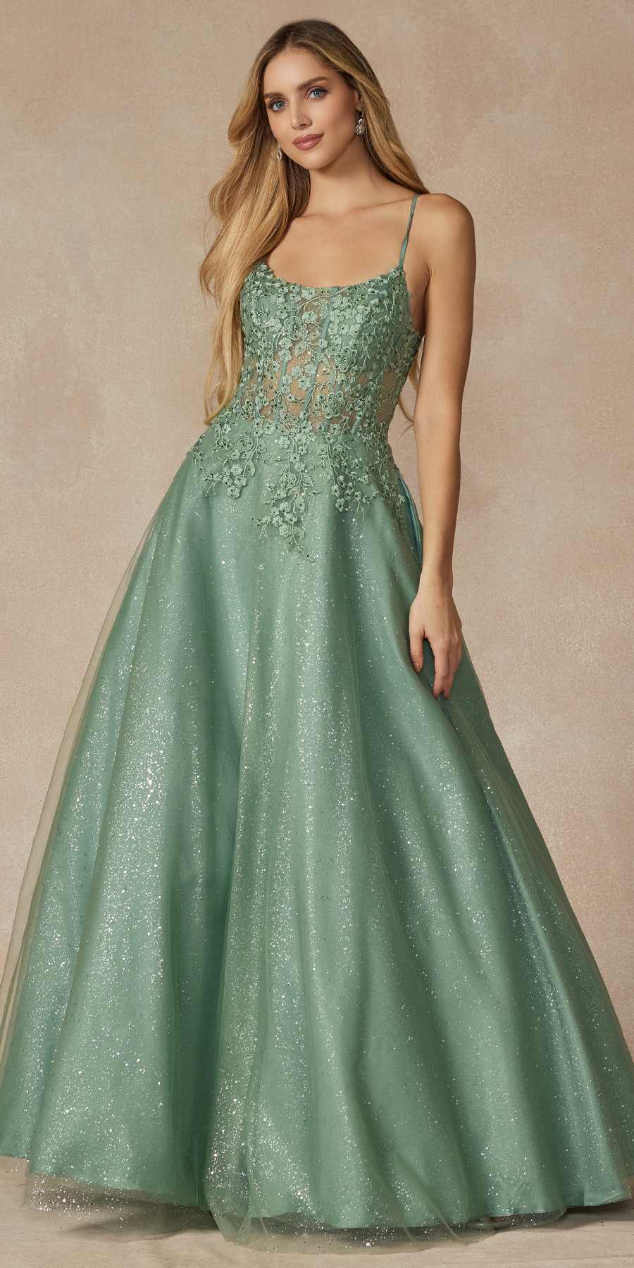 Juliet 295 Floor Length Leaf Lace Gown Corset Bodice Prom Gown by DiscountDressShop