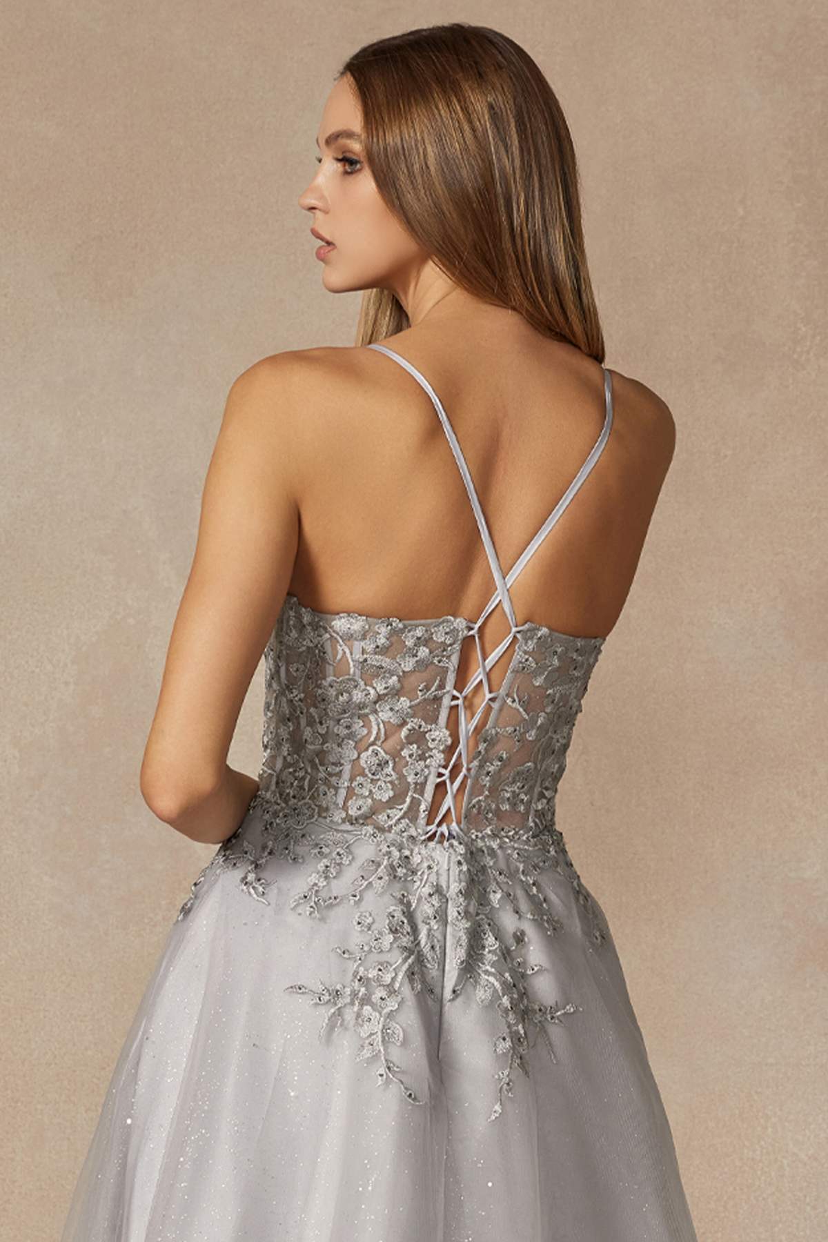 Juliet 295 Floor Length Leaf Lace Gown Corset Bodice Prom Gown by DiscountDressShop