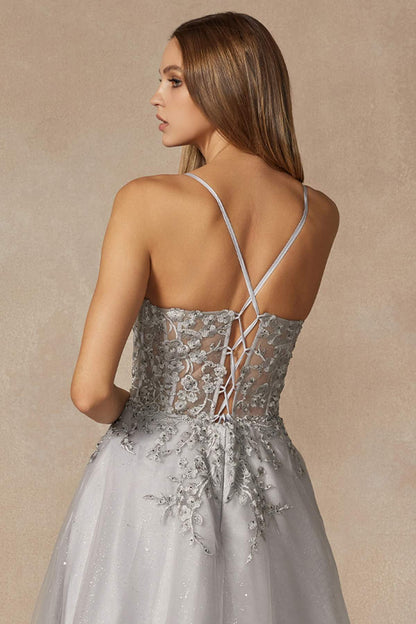Juliet 295 Floor Length Leaf Lace Gown Corset Bodice Prom Gown by DiscountDressShop
