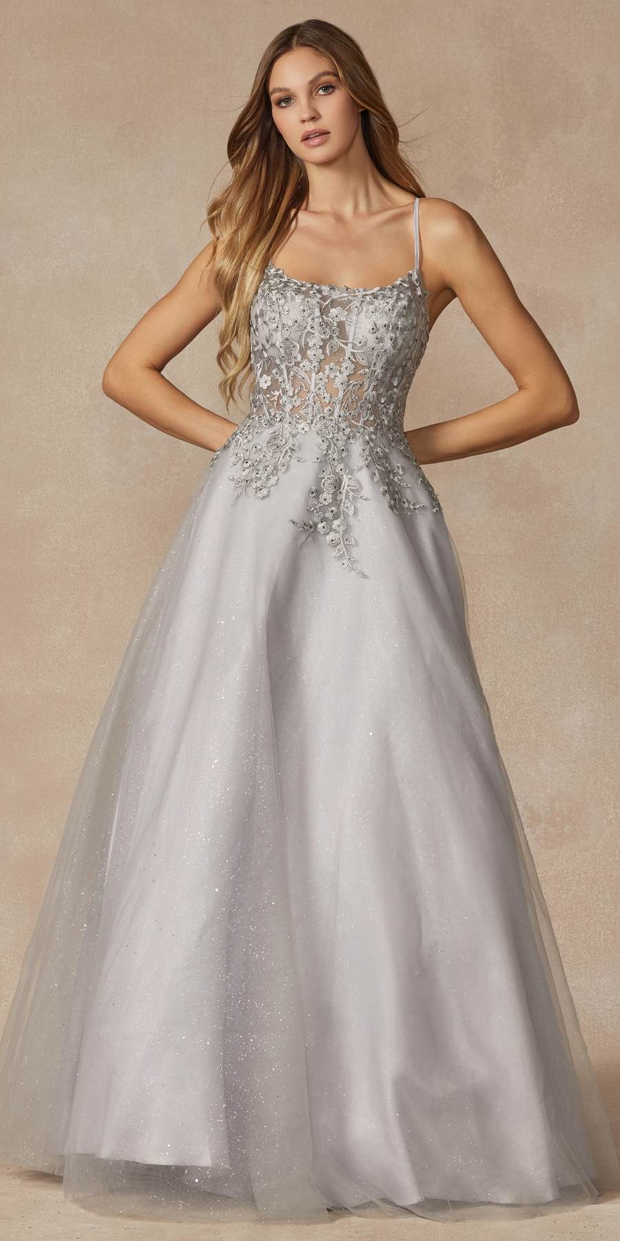 Juliet 295 Floor Length Leaf Lace Gown Corset Bodice Prom Gown by DiscountDressShop