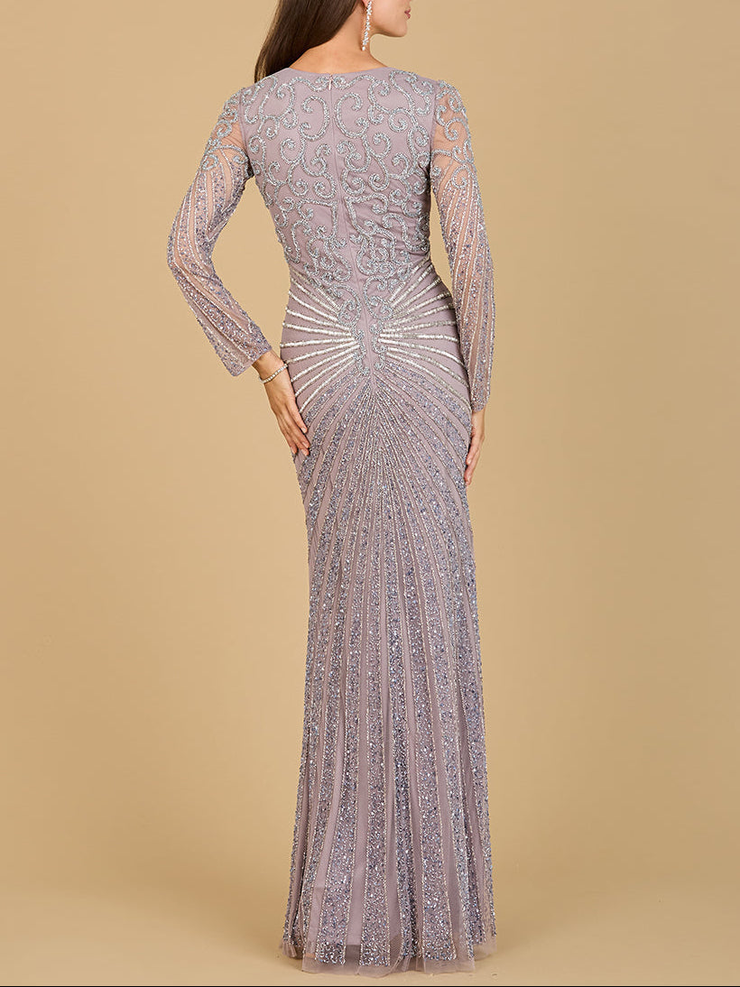 Lara 29602 - V Neck Beaded Long Sleeve Dress by Lara New York