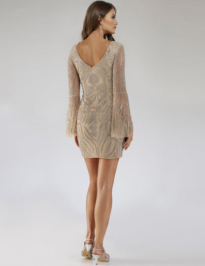 Lara 29608 - Bell Sleeves V Neck Cocktail Dress by Lara New York