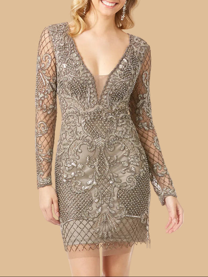 Lara 29610 - Long Sleeve Beaded Cocktail Dress by Lara New York