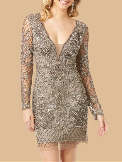 Lara 29610 - Long Sleeve Beaded Cocktail Dress by Lara New York