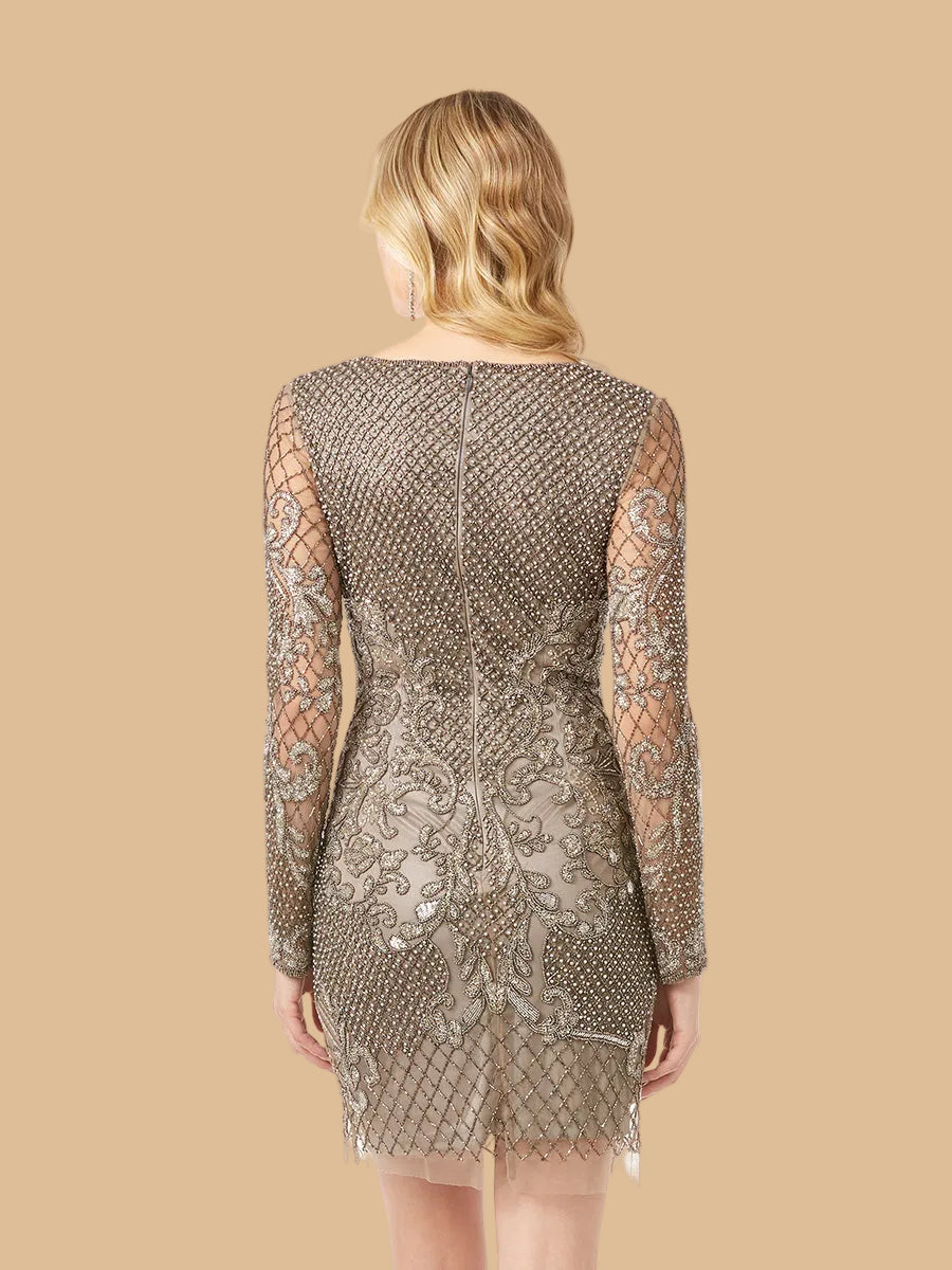 Lara 29610 - Long Sleeve Beaded Cocktail Dress by Lara New York