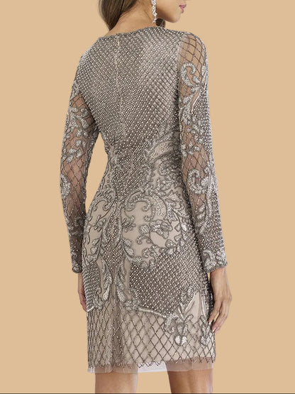 Lara 29610 - Long Sleeve Beaded Cocktail Dress by Lara New York