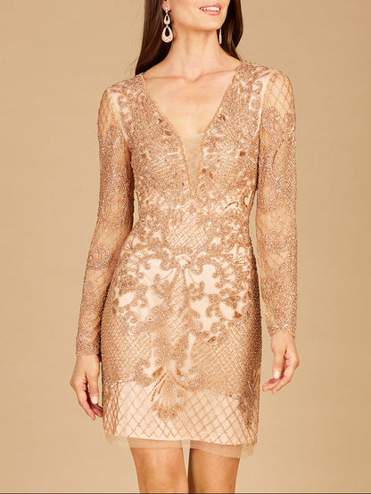 Lara 29610 - Long Sleeve Beaded Cocktail Dress by Lara New York