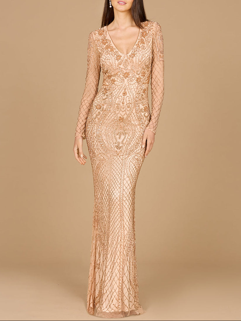 Lara 29615 - Long Sleeve Beaded Dress by Lara New York