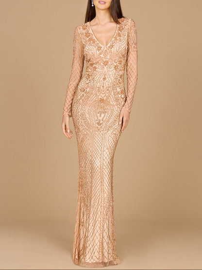 Lara 29615 - Long Sleeve Beaded Dress by Lara New York