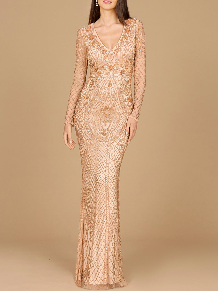 Lara 29615 - Long Sleeve Beaded Dress by Lara New York