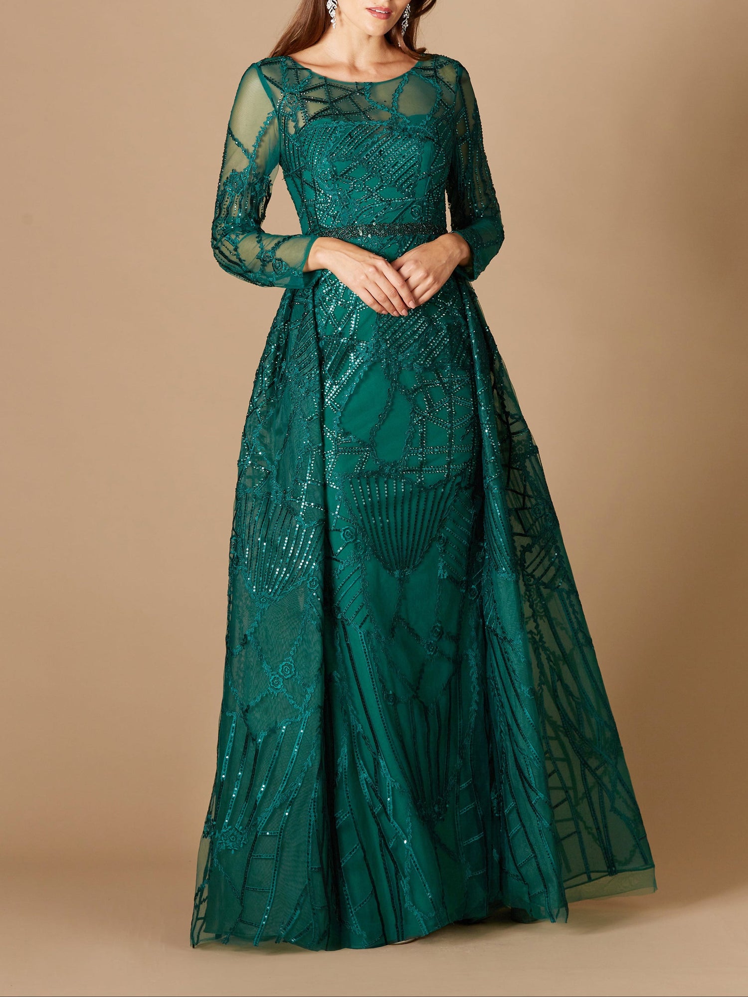 Lara 29633 - Gorgeous Overskirt Dress with Long Sleeves by Lara New York