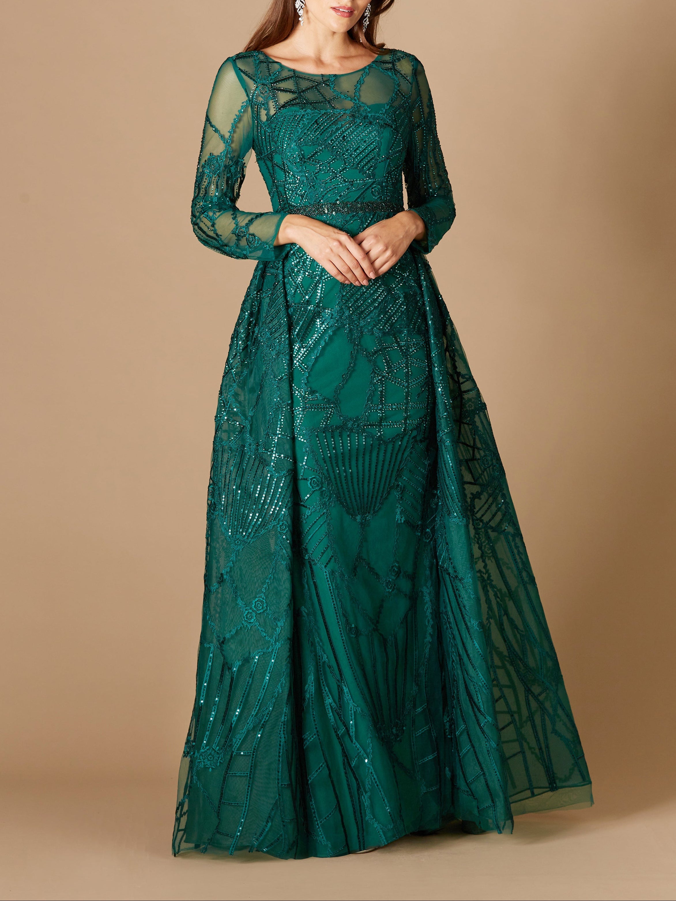 Lara 29633 - Gorgeous Overskirt Dress with Long Sleeves by Lara New York