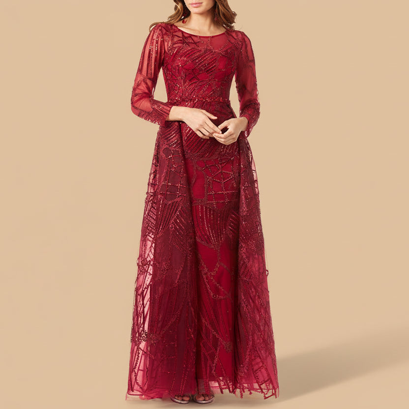Lara 29633 - Gorgeous Overskirt Dress with Long Sleeves by Lara New York