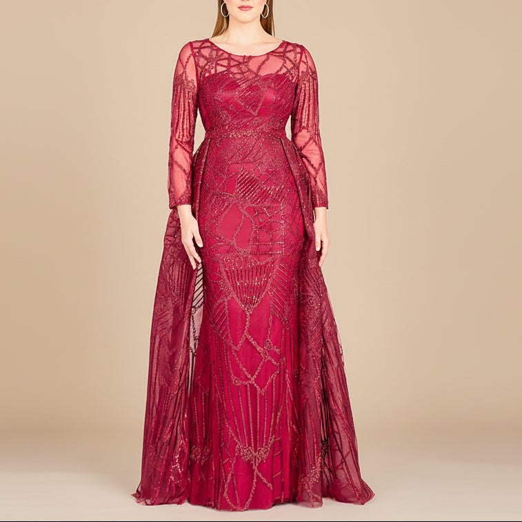 Lara 29633 - Gorgeous Overskirt Dress with Long Sleeves by Lara New York