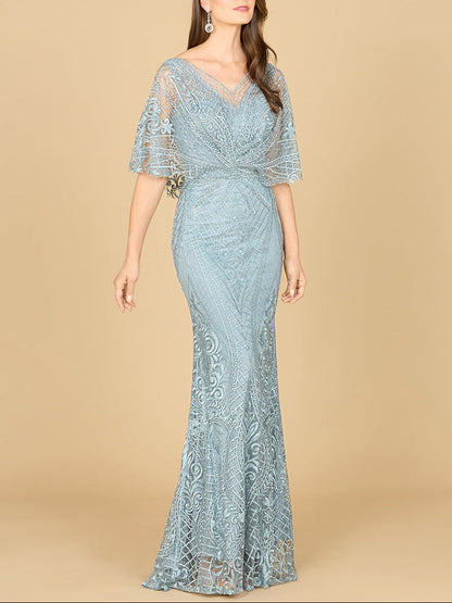 Lara 29673 - Cape Sleeve Mermaid Gown by Lara New York