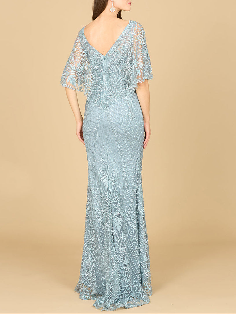 Lara 29673 - Cape Sleeve Mermaid Gown by Lara New York