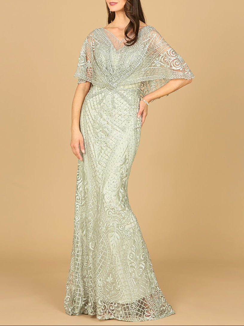 Lara 29673 - Cape Sleeve Mermaid Gown by Lara New York