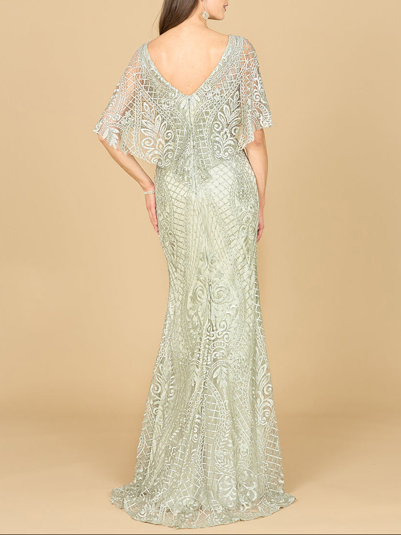 Lara 29673 - Cape Sleeve Mermaid Gown by Lara New York