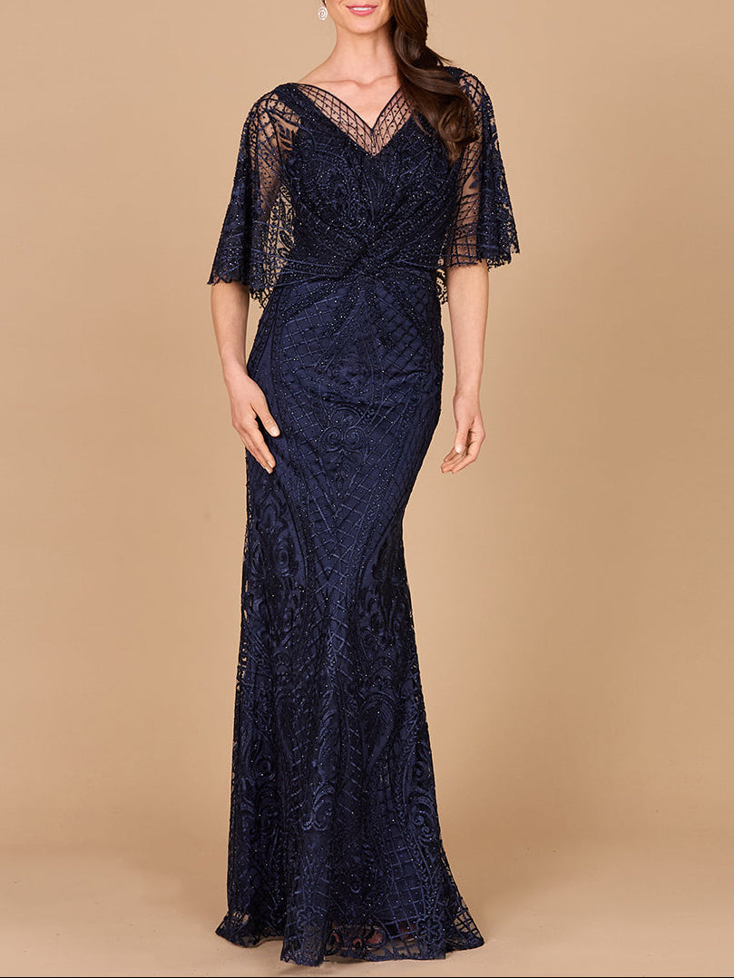 Lara 29673 - Cape Sleeve Mermaid Gown by Lara New York