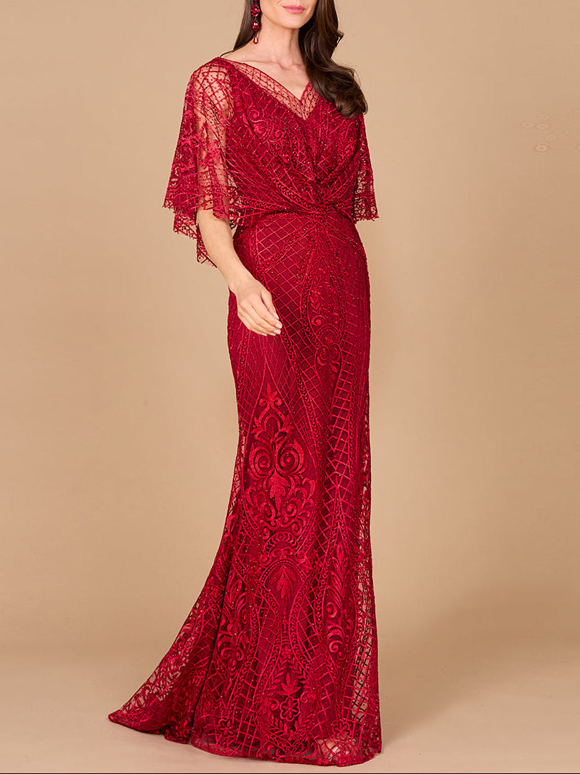 Lara 29673 - Cape Sleeve Mermaid Gown by Lara New York