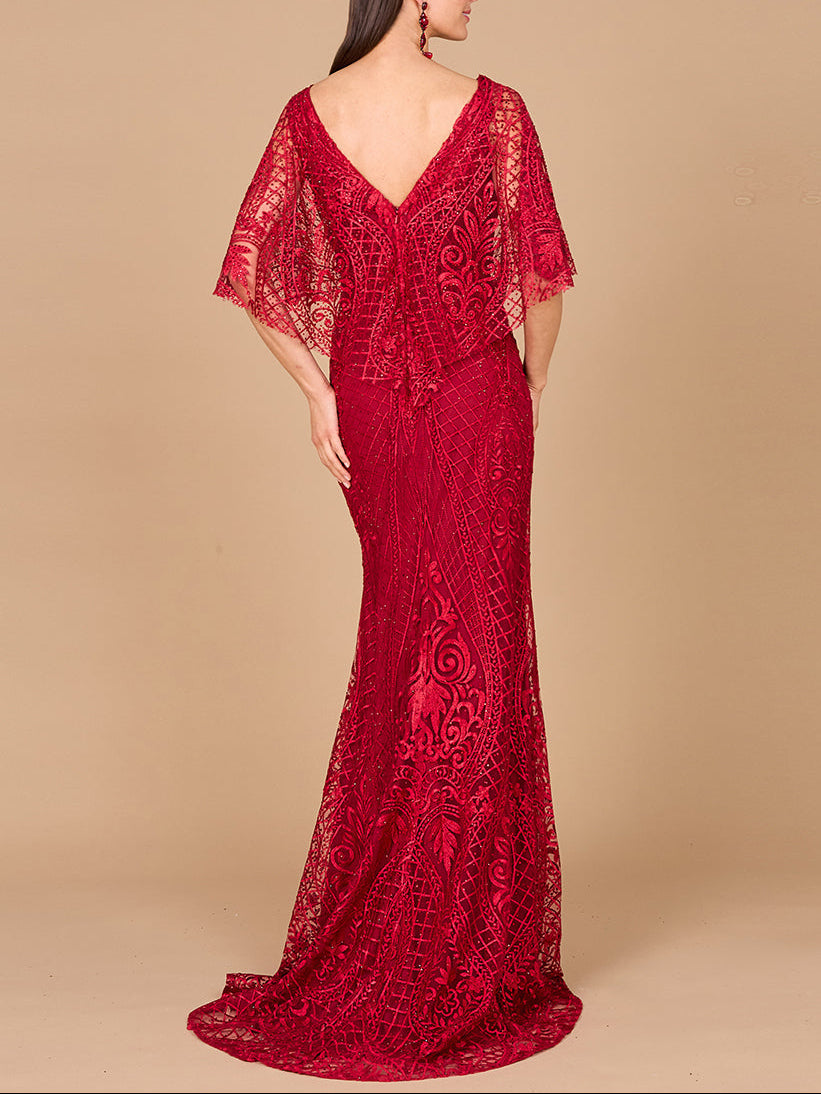 Lara 29673 - Cape Sleeve Mermaid Gown by Lara New York