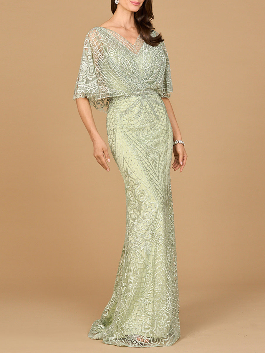 Lara 29673 - Cape Sleeve Mermaid Gown by Lara New York