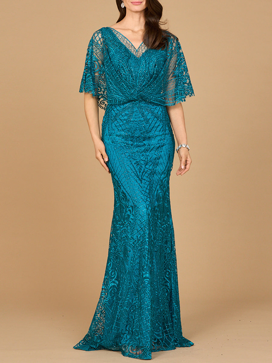 Lara 29673 - Cape Sleeve Mermaid Gown by Lara New York
