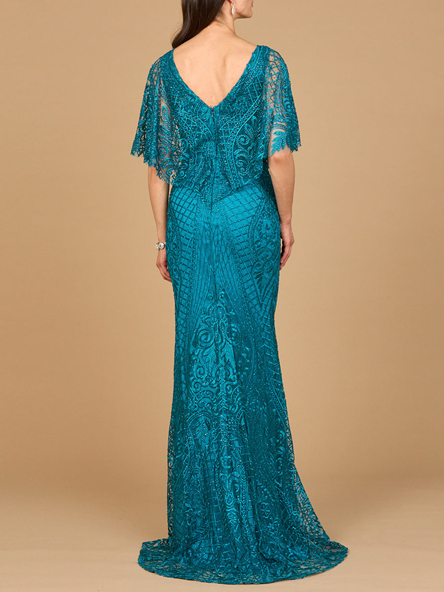 Lara 29673 - Cape Sleeve Mermaid Gown by Lara New York