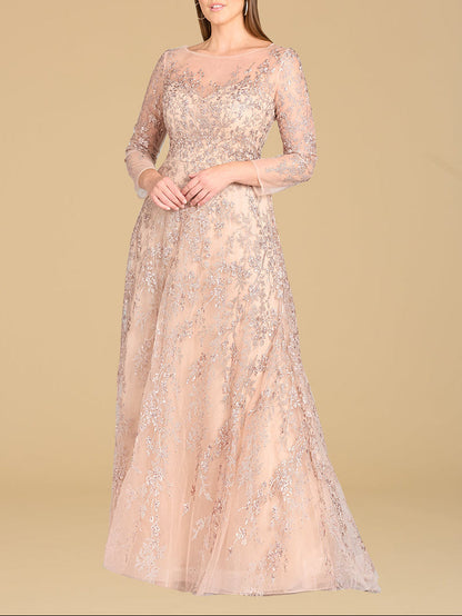 Lara 29677 - Illusion Neckline A-line Long Sleeves Gown by Lara New York