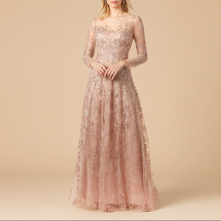 Lara 29677 - Illusion Neckline A-line Long Sleeves Gown by Lara New York