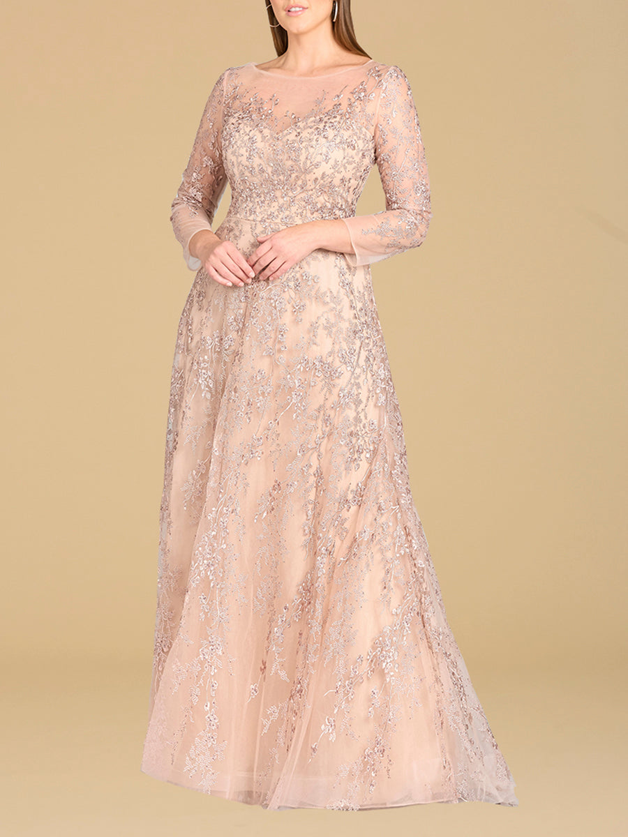 Lara 29677 - Illusion Neckline A-line Long Sleeves Gown by Lara New York