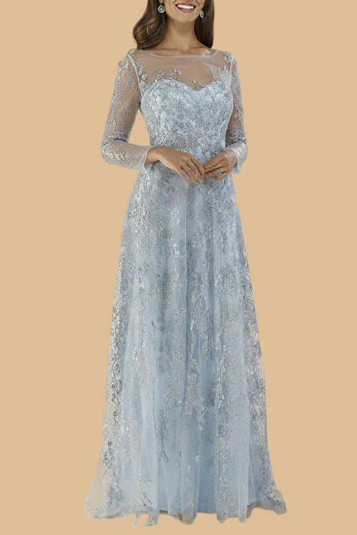 Lara 29677 - Illusion Neckline A-line Long Sleeves Gown by Lara New York
