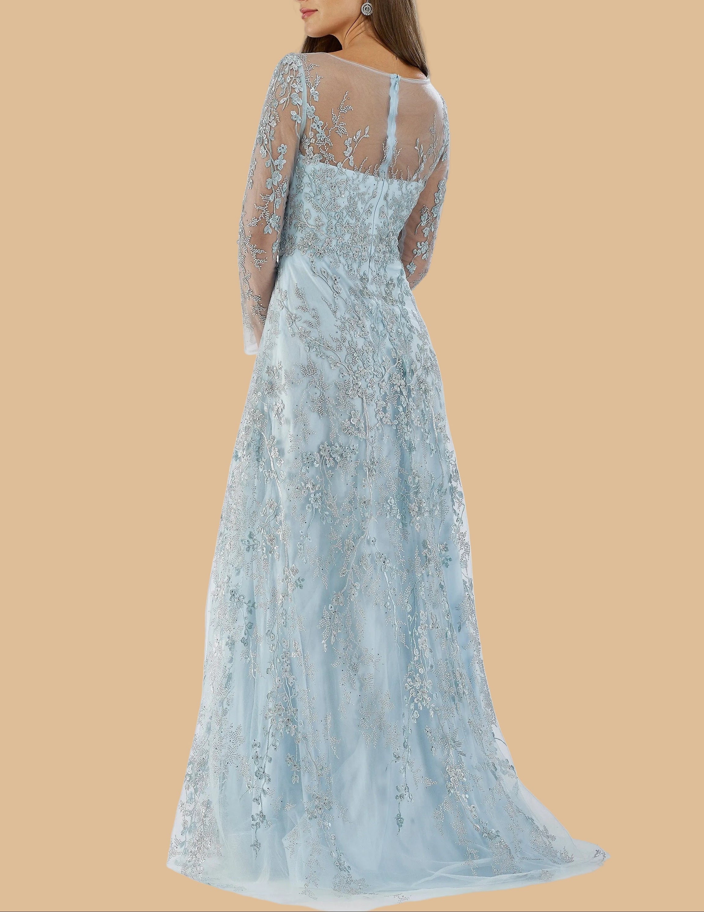 Lara 29677 - Illusion Neckline A-line Long Sleeves Gown by Lara New York