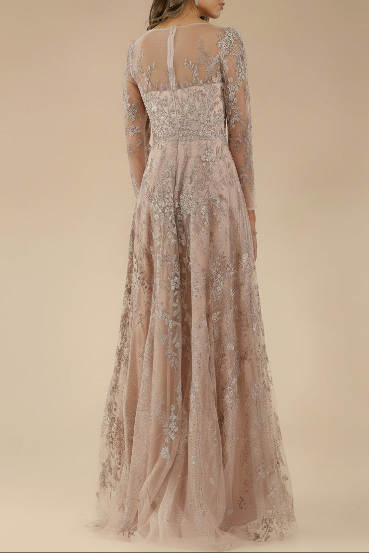 Lara 29677 - Illusion Neckline A-line Long Sleeves Gown by Lara New York