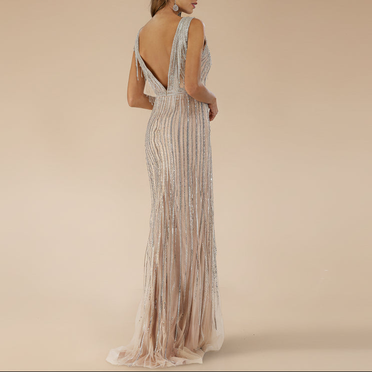 Beaded V-Neck Gown - Lara 29680 by Lara New York