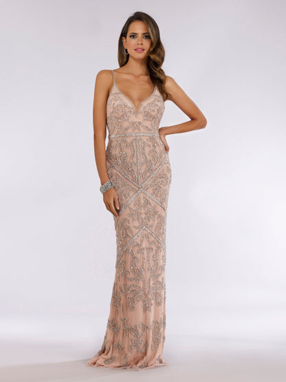 Lara 29744 - Spaghetti Strap Beaded Dress by Lara New York