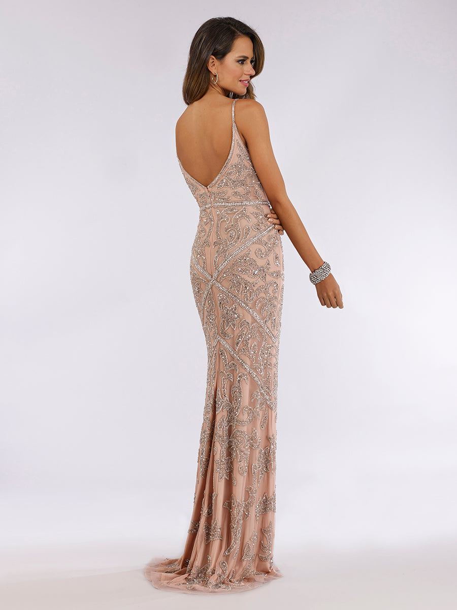 Lara 29744 - Spaghetti Strap Beaded Dress by Lara New York