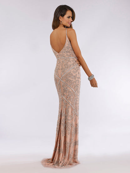 Lara 29744 - Spaghetti Strap Beaded Dress by Lara New York